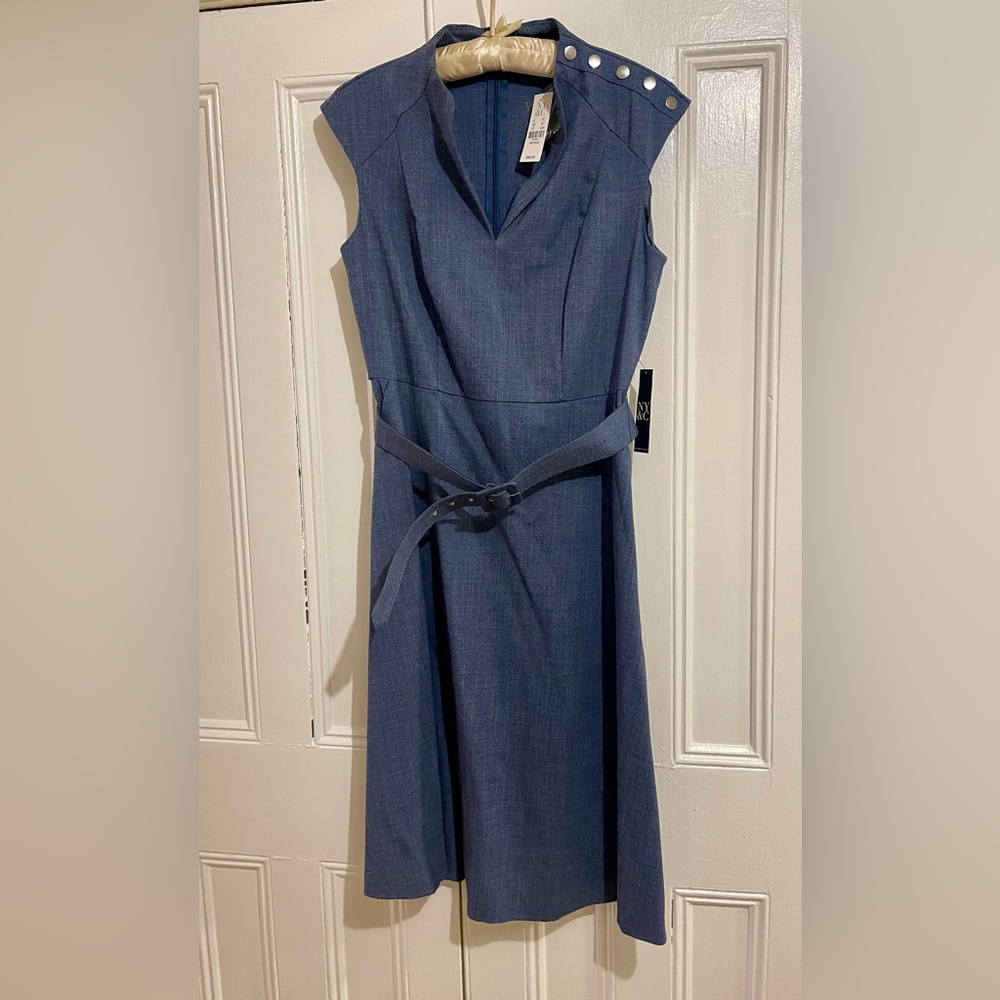 New York & Company Blue Belted Midi Dress NWT